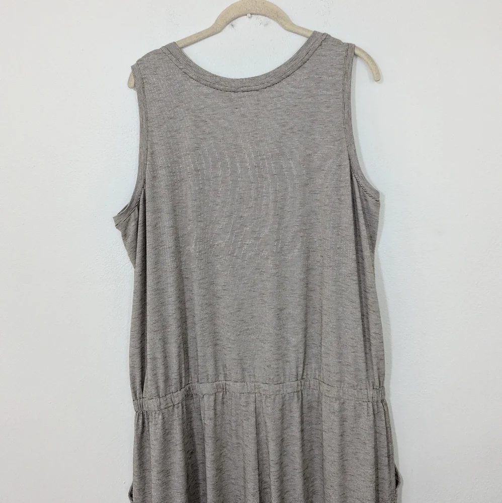 LOGO Lori Goldstein Striped Henley Sleeveless Jumpsuit Space Dye Beige Black 1X